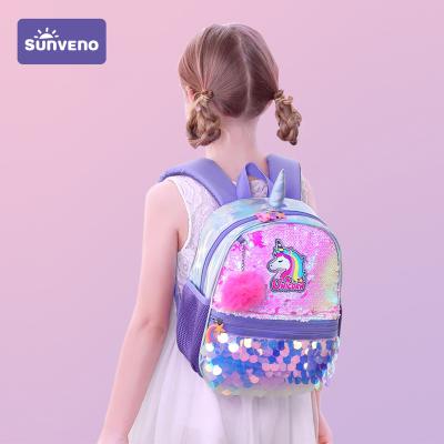 China Unicorn Girls School Bags Kindergarten Waterproof Reversible Satchel Backpack Sequin Sunveno Best Gift For Girls for sale