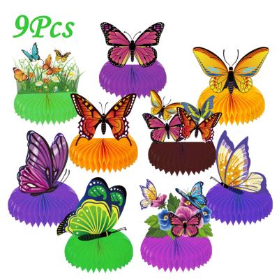 China 9 Pack Butterfly Honeycomb Table Decoration Spring Tea Party Butterfly Paper Decoration for sale