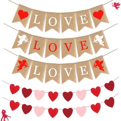 China Paper Wedding Proposal Engagement LOVE Heart Cupid Cupid Swallowtail Flags Garland Valentine's Day Party Decoration for sale