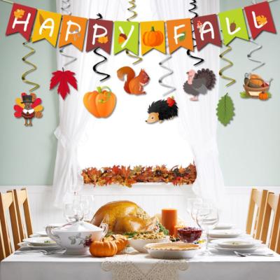 China HAPPY Tissue Paper AUTUMN Banner Thanksgiving Day Flag Banner Spiral Charm Autumn Party Decoration Cake Topper for sale