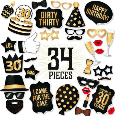 China New Hot Selling 30th Happy Birthday Party Decoration Paper Photo Props Funny Paper Beard Photo Props Set for sale