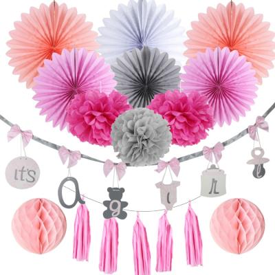 China Girl Baby Shower Pink Baby Shower Decorations Baby Shower Garland Bunting Banner Tissue Pom Fan for sale