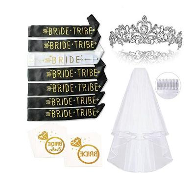 China Hen Party Wholesale Bride To Be Sash Bridal Shower Veil Tatoo Bachelorette Crown Hen Party Decoration Set for sale