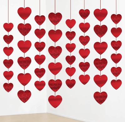 China Modern 6PK PET Red Heart Garland Decoration Valentine's Day Hanging Wreath for sale