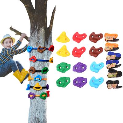 China Plastic Kids Climbing Holds For Big Tree 12 Height Rock Climbing Hold With Colorful Ratchet 6 Strap For Play Set Outdoor Swingset Backyard for sale