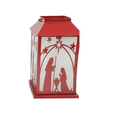 China 2022 Home Decoration Red Metal Hollow Out Logo LED Metal Candle Lantern Christmas Lantern for sale