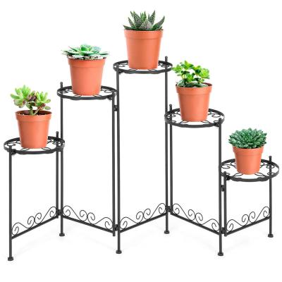 China 2021 Style 5-Tier Modern Fashionable Modern Iron Stand Shelf Vertical Adjustable Metal Flower Pot Rack for sale