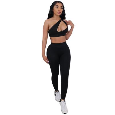 China 2022 New Cavity QUICK DRY Women's Summer High Waist Sports Tight Pants Diagonal Shoulder Backless Sexy Highs Set K22S13982 for sale