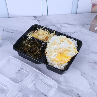 China Bento Plastic Disposable Black Disposable Lunch Box 3 Compartment Microwavable Disposable Plastic Lunch Box for sale