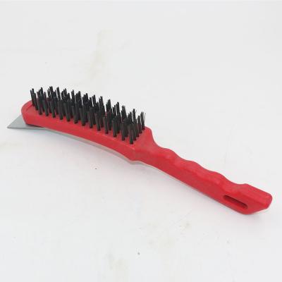 China Red Plastic Handle Steel Wire Brush Carbon Steel Cleaning Wire Brush for sale