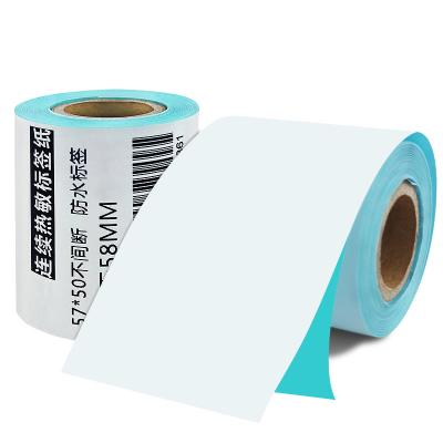 China 57x50 Heat Sensitive Continuous Direct Thermal Label For Cash Register Printer 57mm*10m Printing Retail POS Label Paper Roll for sale