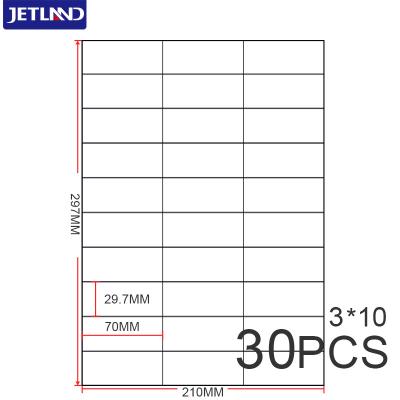 China High Quality Self Adhesive Barcode Label A4 70mm*29.7mm 30pcs Per Sheet Custom Shipping Label for sale