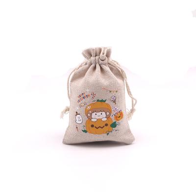 China Recyclable High Designed Multi-size Cotton Drawstring Bag of Halloween Patterns Jewelry Candy Gift Organizers Can Custom Logo for sale