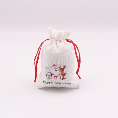 China Recyclable Excellent Quality Red Rope Drawstring Jute Jewelry Packaging Bag Can Custom Logo Candy Gift Pouch of Christmas Themed for sale