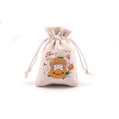 China Recyclable High Designed Multi-size Canvas Drawstring Bag of Halloween Patterns Jewelry Candy Gift Organizers Cosmetic Pouch for sale