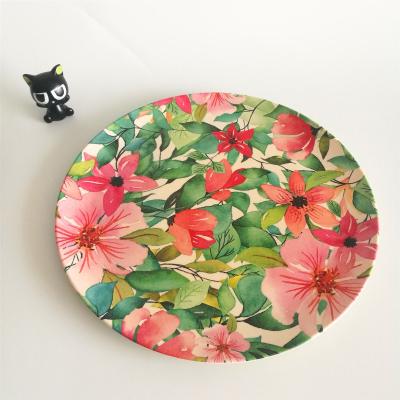 China Eco Friendly Sustainable Design Round Melamine Bamboo Follwer Dish for sale