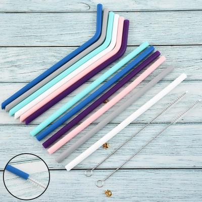 China 2020 Amazon Sustainable Success Straw Silicone Drinking Straw Eco-friendly Reusable With Cleaning Brush for sale