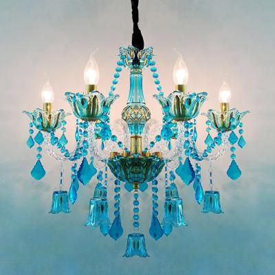 China EUROPEAN Individuality Decorative Crystal Pendant Light Luxury Blue Color Designer Goods Hotel Theme Retail Store Glass Chandeliers for sale