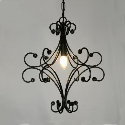 China American Classic Modern Chandelier Antique Black Iron Metal Lamp Candle Pendant Light for Decorative Cafe Dining Room Lighting for sale