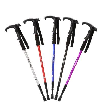 China Outdoor Activity Walking Stick Stretch Trekking Pole / Camping 3 Section T-Handle 6061 Aluminum Alloy for sale