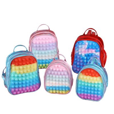 China Relife Toy Fidget Popper Bag Worry Stress Reliever Push Bubble Backpack Cartoon Silicone Pop Funny Shoulder Bag for sale