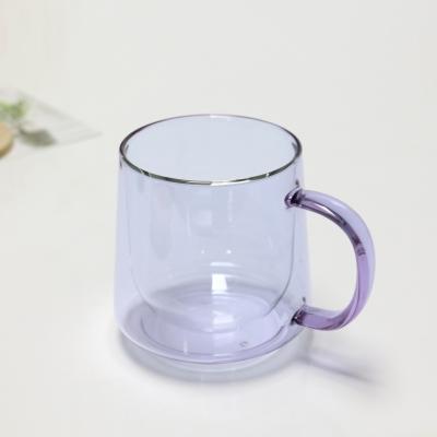 China 300ml Viable Purple Colored Outside The Wall Borosilicate Coffee Tea Milk Cup Cup Drinking Glass for sale