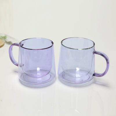 China Christmas Gift Sustainable Wholesale Solid Colored Borosilicate Drinking Double Walled Glass Coffee Mug for sale