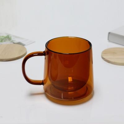 China Viable Colorful Tea 350ml Borosilicate Glass Tea Coffee Mug Insulated Double Walled Glass Tea Coffee Mug for sale