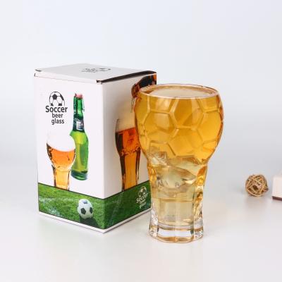 China 580ml Football Shape Beer Drinking Mug Viable Glass Slim Beer Glass With Gift Box Custom Made for sale