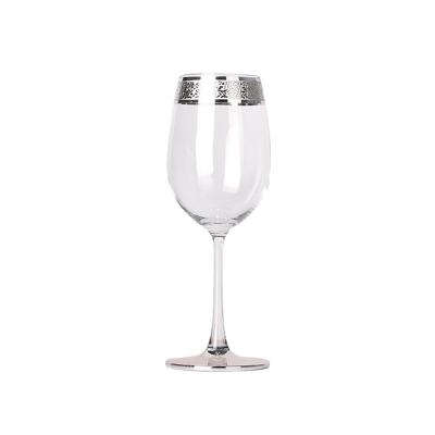 China Viable 15 oz Crystal Red Wine Glass Wedding Party Wine Glass with Ribbon Rim for sale