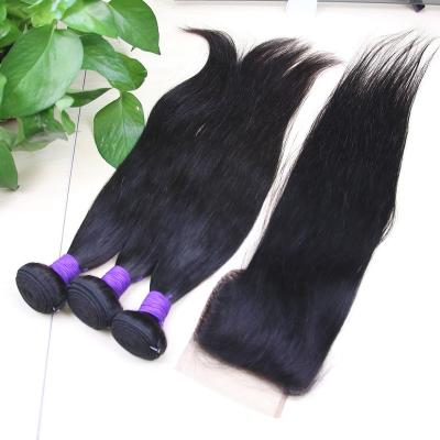 China Silky Straight Wave Hair Bundles With Closure Bundle , Straight Hair Extension Bundles With Closure for sale