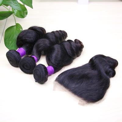 China Loose Wave Loose Wave Hair Bundles With Closure Bundle, 100% Human Hair Bundles With Closure for sale