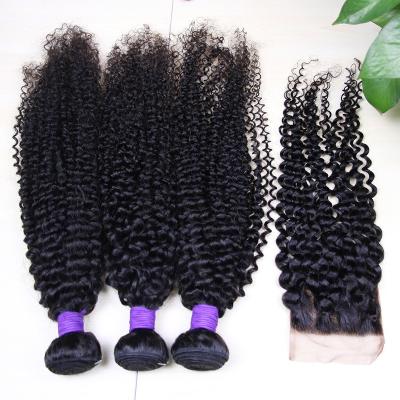 China Jerry Curly Hair Bundles With Closure Set , Brazilian Hair Bundles With Closure for sale