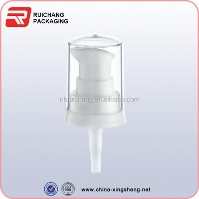 China Non Spill Airless White Serum Bottle Pump / Lotion Pump With Clear Over Cap 20mm for sale