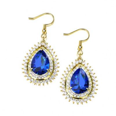 China Cute JEWELRY BLUE CRYSTAL DANGLE EARRINGS WITH DROP DIAMOND DESIGN for sale