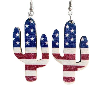 China Wholesale Cute Factory USA Independence Day Cactus Earring Jewelry 4th July for sale