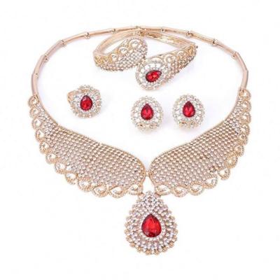 China CLASSIC Jewelry Sets For Women Necklace Earrings Bracelet Ring Bridal Bridesmaid Costume Wedding Party-gold for sale