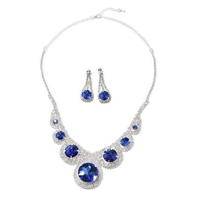 China CLASSIC Dangle Drop Earrings Necklace Set For Women Crystal Silvertone Blue Glass Gift Costume Jewelry for sale