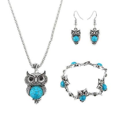 China CLASSIC Owl Jewelry Sets Retro National Style Turquoise Accessories for sale