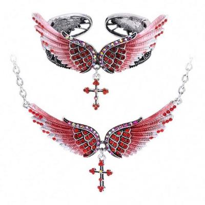 China CLASSIC Jewelry Women's Crystal Guardian Angel Wings Cross Choker Pendant Necklaces for sale