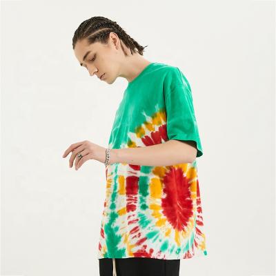 China High Quality Anti-Wrinkle Custom Tie Dye 100% Cotton T-Shirt Oversized Plus Size Vintage Logo Printed Unisex Tshirts Mens High Street Shirt for sale