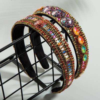 China High Quality Rhinestone Headband Fashion Fabric 2 Colors Women Wide Blingbling Baroque Headband for sale