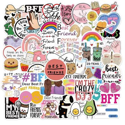 China Waterproof+Eco-friendly 50 Pcs Popular Waterproof Vinyl Die Cut Friendship Stickers / Bag Style Best Friends for sale