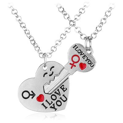 China Trendy Heart Necklace JE T'AIME Lovers Boys And Girls Couples Key Pendant Necklace for sale