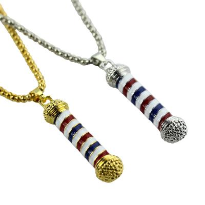 China New Fashionable Luxurious Long Chain Necklace Barber Hairdresser Souvenir Necklace Jewelry from Barber Shop Pole 3D Barber Pole Pendant Necklace for sale