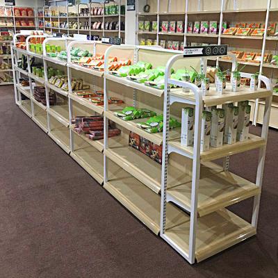 China Single Sided Supermarket Wooden Shelves For Grocery Store Cosmetic Shelves Cosmetic Retail for sale