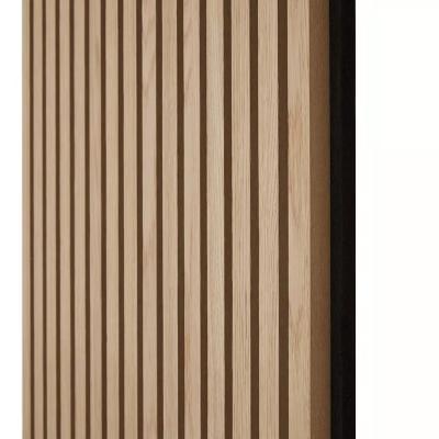 China Eco-friendly Natural Slat Wall Covering MDF Wood Veneer Pet Acoustic Slat Wooden Ceiling Panels for sale