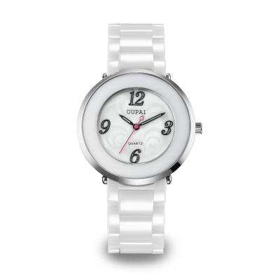 China White Ceramic Lady Waterproof Fashion And Elegant Simple Classic Ceramic Bezel Water Resistant Cloud Watch OEM For Customer LOGO Watch for sale