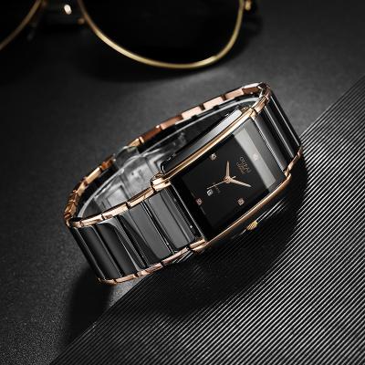 China Charming Old Fashion Rectangle Day/Date Watch Men Black Ceramic Business Quartz And Waterproof Trend Integral Fashion Wristwatch for sale