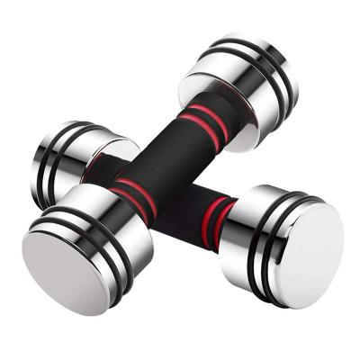 China Home Use Home Gym Workout Plating Pure Steel Dumbbell With Foam Grips Set Chrome Adjustable Dumbbell for sale